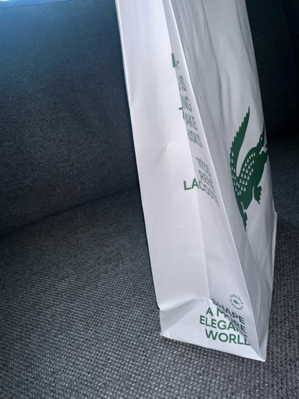 Lacoste White gift bag with Green Crocodile Logo